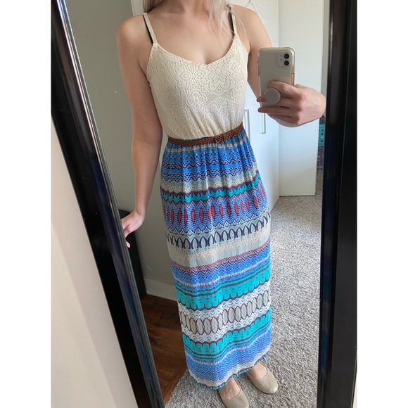 Love Reign Floral Maxi Dress with Crochet - Picture 1 of 10